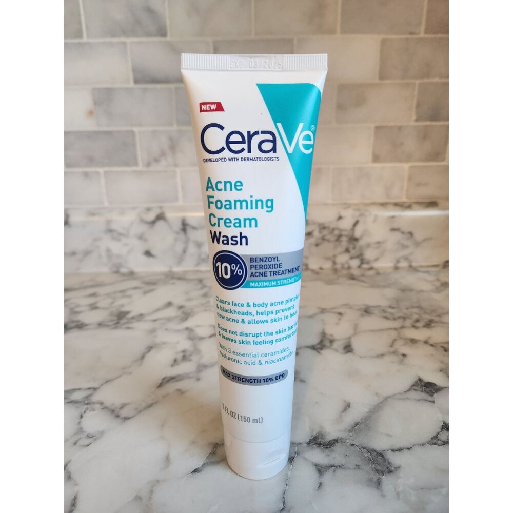 CeraVe Acne Foaming Cream Wash 10% Benzoyl Peroxide Acne Treatment 5oz